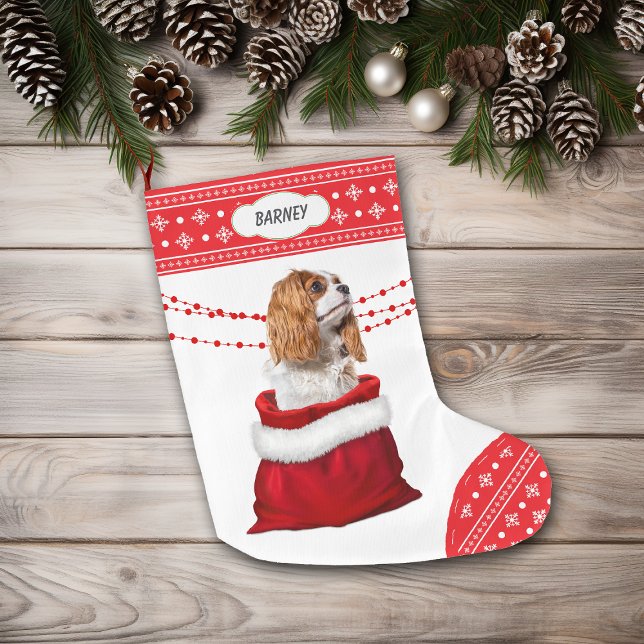 Meia De Natal Grande Cavalier King Charles Spaniel Dog Snowflake Border (Criador carregado)