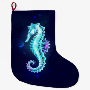 Meia De Natal Grande Cavalo de Gelo Cristal em Fundo Azul
