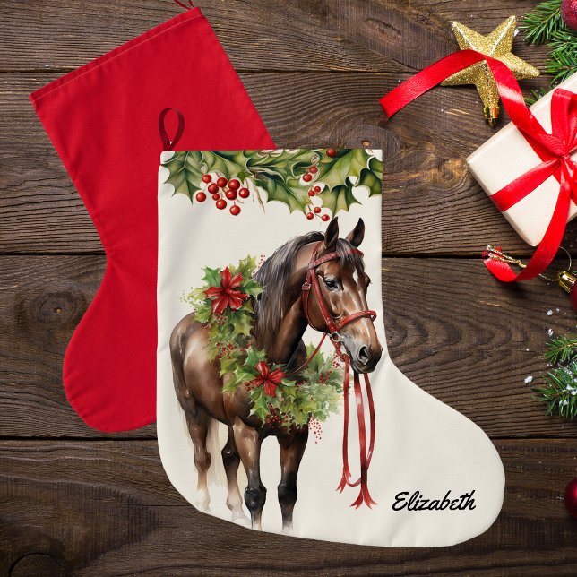 Meia De Natal Grande Cavalo de Natal da Baía Castanho Personalizado (Criador carregado)