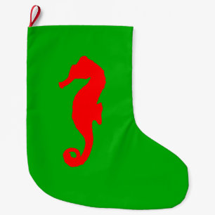 Meia De Natal Grande Cavalo marinho litoral verde e vermelho da