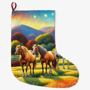 Meia De Natal Grande Cavalo no Prado de Flores Silvestres da Fazenda