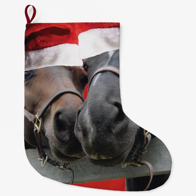 Meia De Natal Grande Cavalos de Natal e Chapéus Santa (Frente)