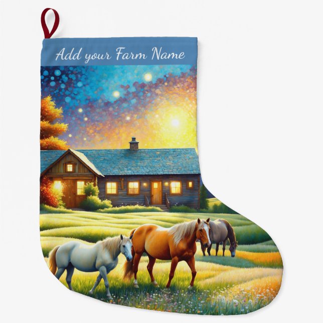 Meia De Natal Grande Cavalos na Fazenda (Frente)