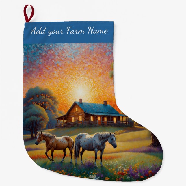 Meia De Natal Grande Cavalos na Fazenda (Frente)