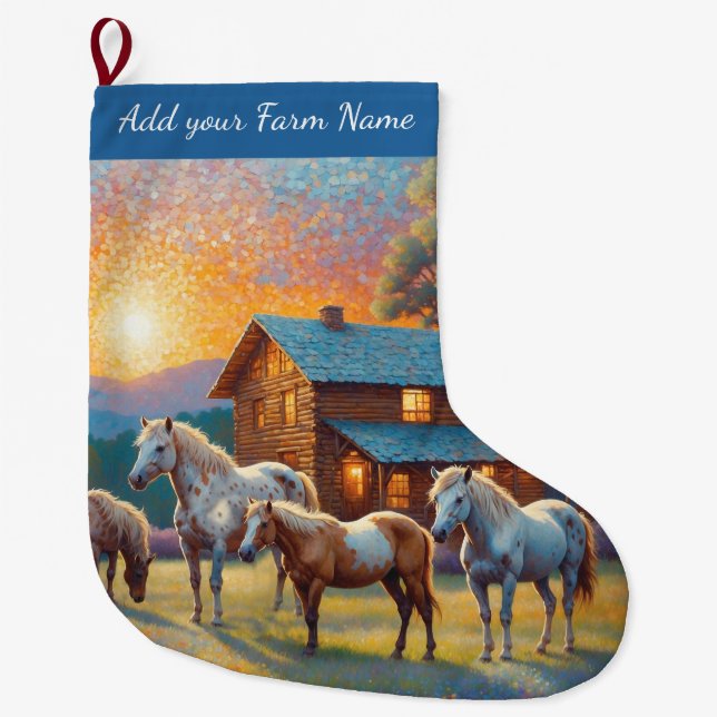 Meia De Natal Grande Cavalos na Fazenda (Frente)