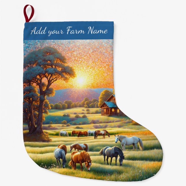 Meia De Natal Grande Cavalos na Fazenda (Frente)