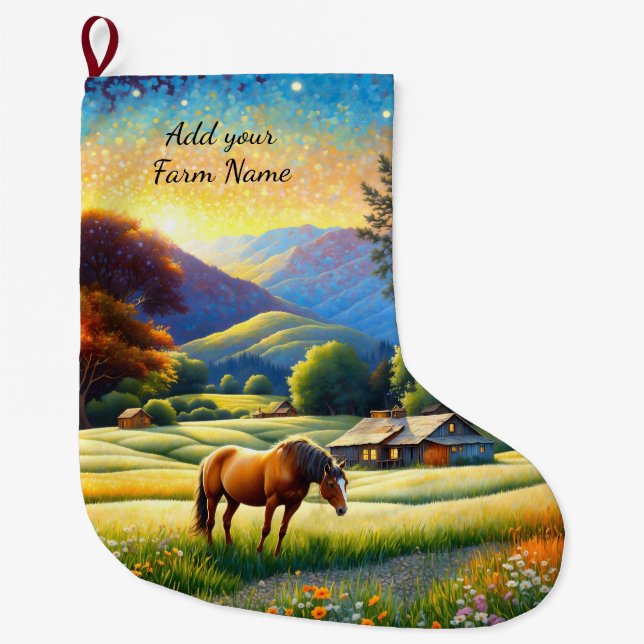 Meia De Natal Grande Cavalos na Fazenda (Frente)