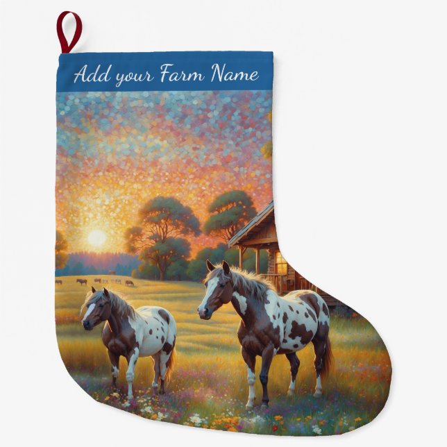 Meia De Natal Grande Cavalos na Fazenda (Frente)