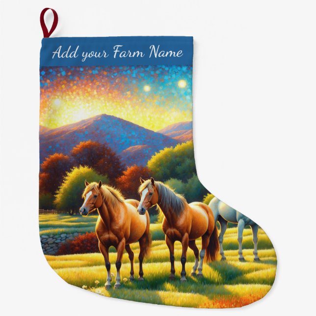 Meia De Natal Grande Cavalos na Fazenda (Frente)