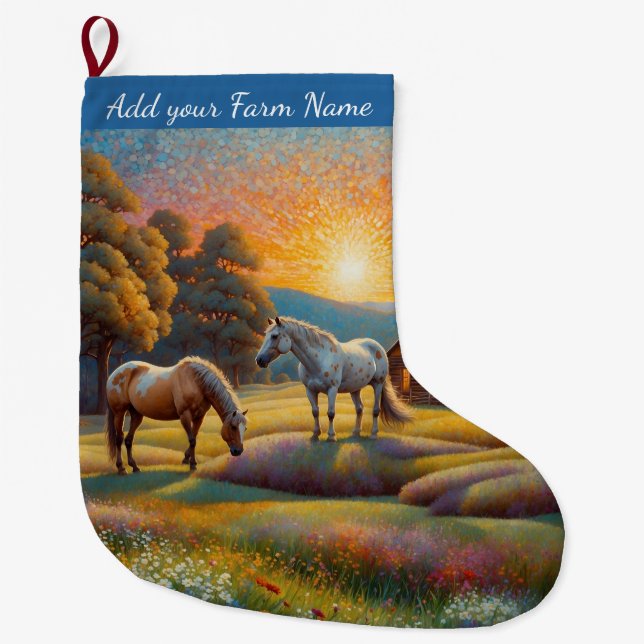 Meia De Natal Grande Cavalos na Fazenda (Frente)