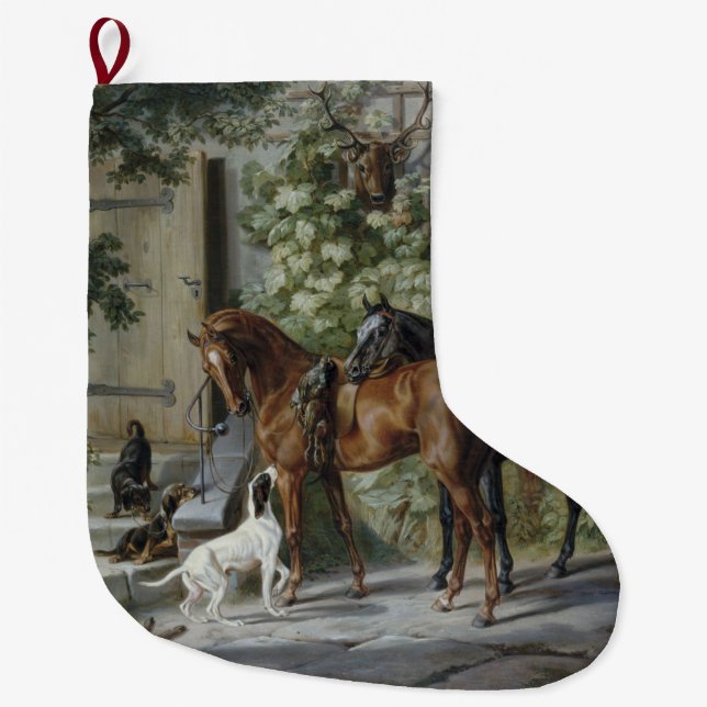 Meia De Natal Grande Cavalos no Porch (por Albrecht Adam) (Frente)