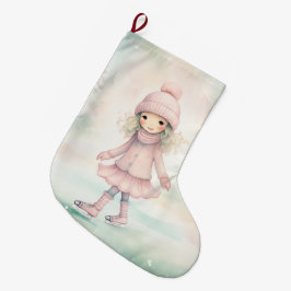 Meia De Natal Grande Cena de Inverno Rosa e Mint