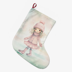 Meia De Natal Grande Cena de Inverno Rosa e Mint