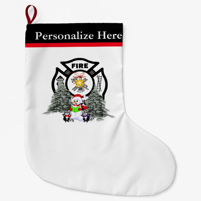 Meia De Natal Grande Cena do departamento do fogo do Natal (Frente)