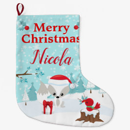 Meia De Natal Grande Cena festiva de Natal da Raposa Ártica e Inverno