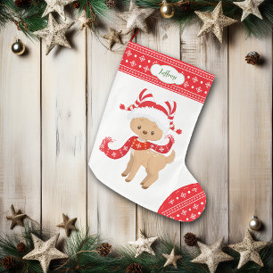 Meia De Natal Grande Cervos bonitos do papai noel com o lenço
