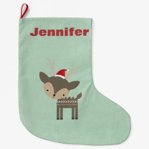 Meia De Natal Grande Cervos do Natal em um costume retro do chapéu