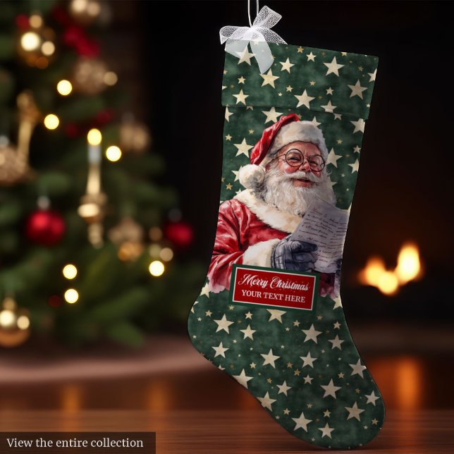 Meia De Natal Grande Charmoso Papai Noel Estocando Clássico Personaliza (Charming Santa Claus Stocking Personalized Classic Holiday)