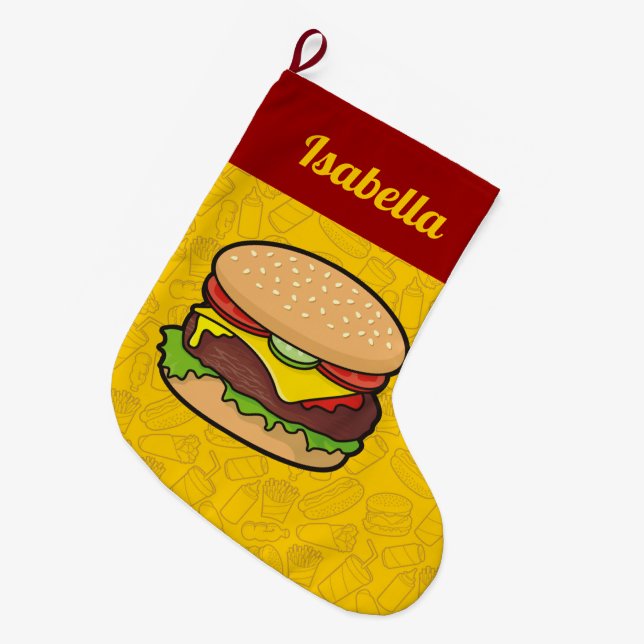 Meia De Natal Grande Cheeseburger (Frente (Pendurada))