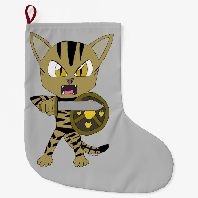 Meia De Natal Grande Chibi Warrior Cat (Frente)