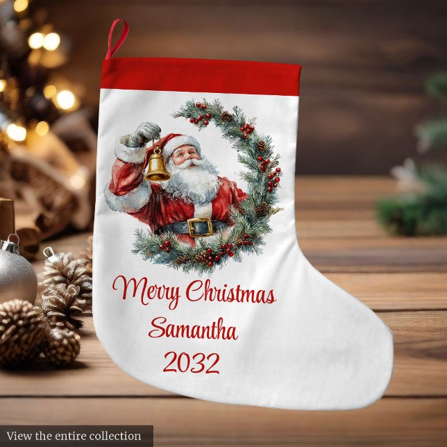 Meia De Natal Grande Chic Classic Santa Claus Trendy Editable Christmas (Chic Classic Santa Claus Trendy Editable Christmas Large Christmas Stocking)