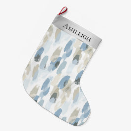 Meia De Natal Grande Chic Silver Cream Azul Abstrato