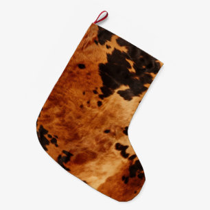 Meia De Natal Grande Chic Western Brown Cowhide