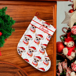 Meia De Natal Grande Chihuahua com Coleira Personalizada com o Nome do