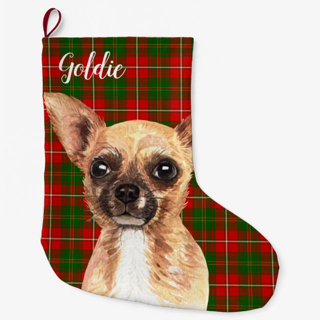 Meia De Natal Grande Chihuahua Dog Personalizado (Frente)