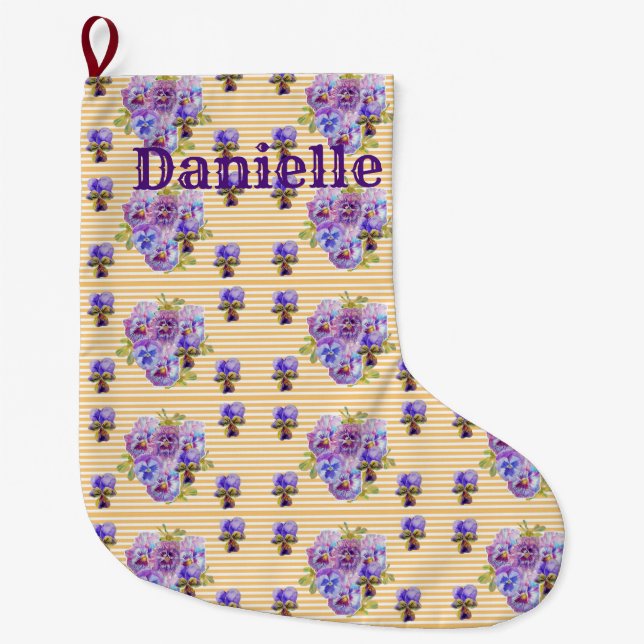 Meia De Natal Grande Chique Floral Aqua Stripe de Natal (Frente)