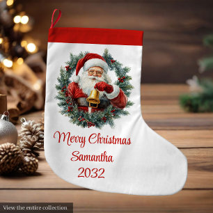 Meia De Natal Grande Chique Papai Noel Clássico Vintage Natal Feliz