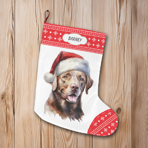 Meia De Natal Grande Chocolate Labrador Retriever Santa Hat Snowflake