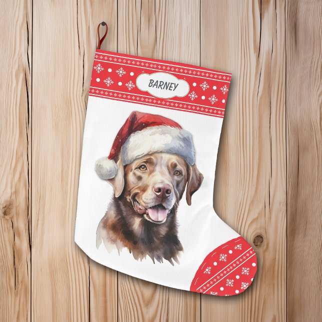 Meia De Natal Grande Chocolate Labrador Retriever Santa Hat Snowflake (Criador carregado)