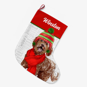 Meia De Natal Grande Christmas Brown Labradoodle with Dog's Name