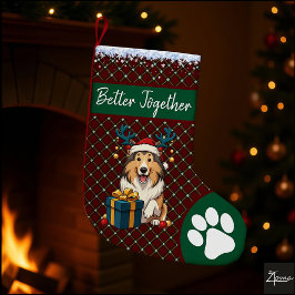 Meia De Natal Grande Christmas Collie Dog Reindeer Gift Graphic