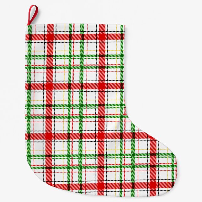 Meia De Natal Grande Christmas Flannel Plaid Tartan Design - White  (Frente)