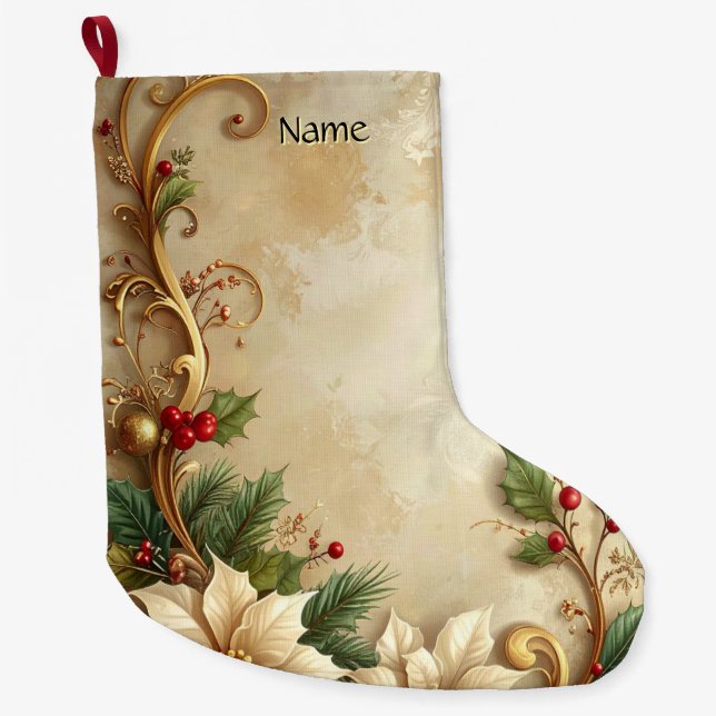 Meia De Natal Grande Christmas Floral Holiday Stocking (Frente)