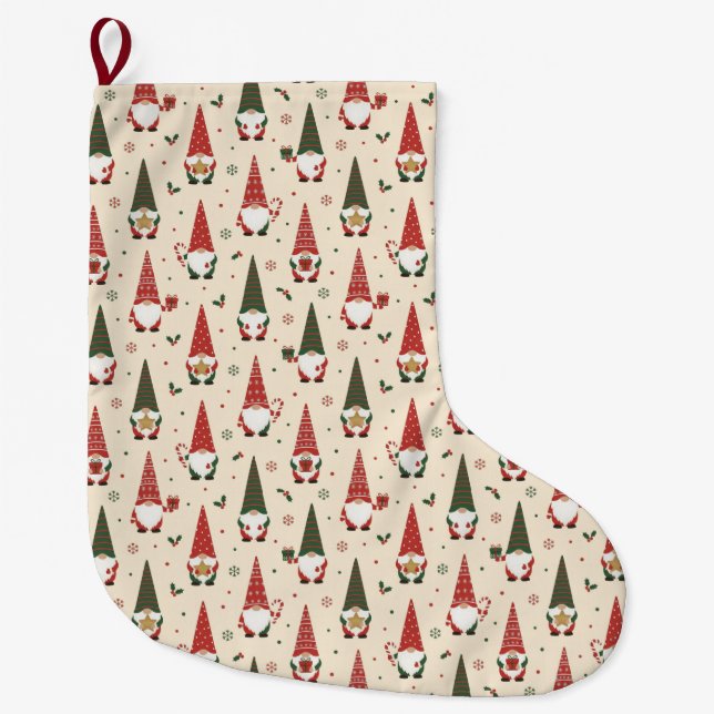 Meia De Natal Grande Christmas Gnome Party Pattern (Frente)