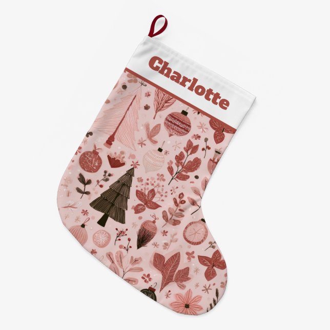 Meia De Natal Grande Christmas Pattern Photo | Pink Christmas Stocking (Frente (Pendurada))