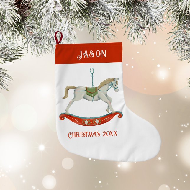 Meia De Natal Grande Christmas Rocking Horse With Name (Christmas Rocking Horse With Name Large Christmas Stocking)