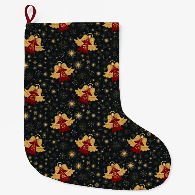 Meia De Natal Grande Christmas stocking - Angels & Starry Snowflakes  (Frente)