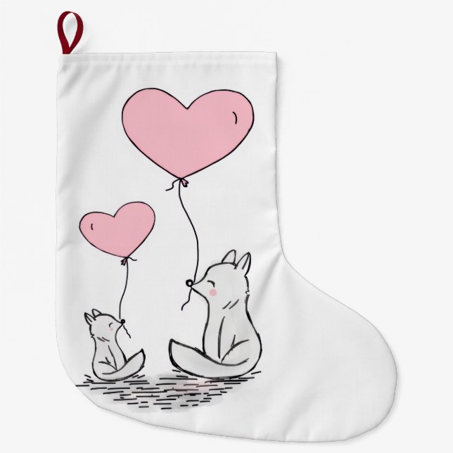 Meia De Natal Grande Christmas Stocking, Foxy Pink Hearts Love (Frente)