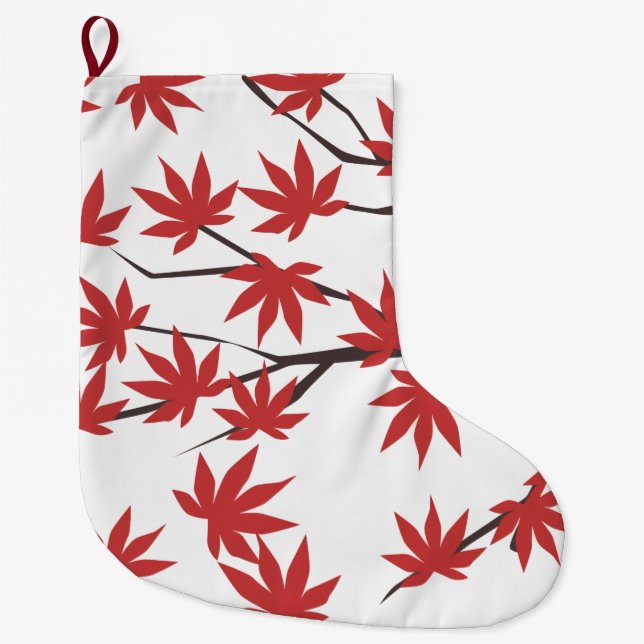 Meia De Natal Grande Christmas Stocking, Red Leaves  (Frente)