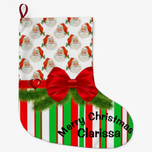 Meia De Natal Grande Christmas Stocking,  Stripe Vintage Santa Claus