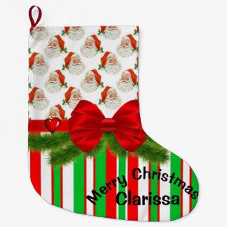 Meia De Natal Grande Christmas Stocking, Stripe Vintage Santa Claus