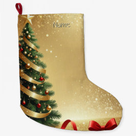 Meia De Natal Grande Christmas Tree Ribbons Holiday Stocking