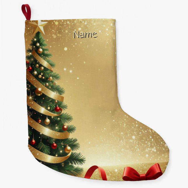 Meia De Natal Grande Christmas Tree Ribbons Holiday Stocking (Frente)