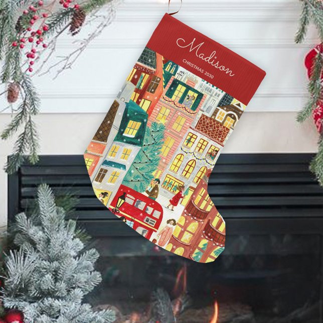 Meia De Natal Grande Cidade de Natal de Londres (London christmas city large christmas stocking)