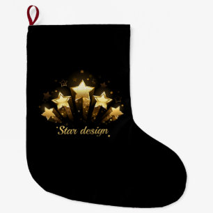 Meia De Natal Grande Cinco estrelas douradas em preto