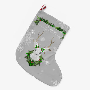 Meia De Natal Grande Cinza Reindeer Stocking